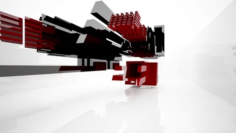 Abstract architectural interior with black and red geometric sculpture. Stock Footage 70953219