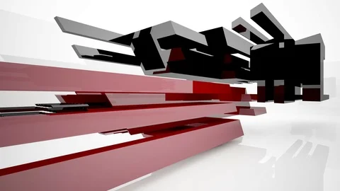 Abstract architectural interior with black and red geometric sculpture. Stock Footage 70953296