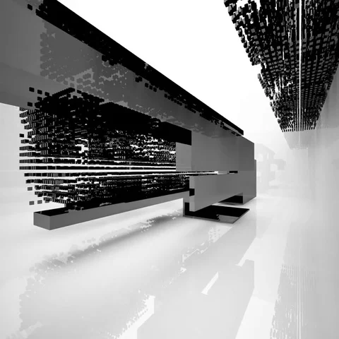 Abstract architectural interior with black geometric sculpture. Stock Footage 69382710