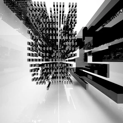 Abstract architectural interior with black geometric sculpture. Video stock 69384475