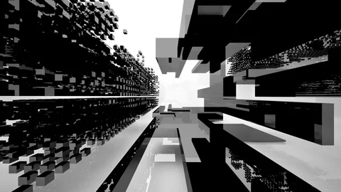 Abstract architectural interior with black geometric sculpture. Stock Footage 69765580