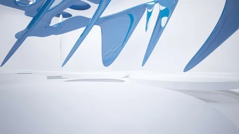 Abstract architectural interior with blue smooth glass sculpture.  Stock Footage 83637100