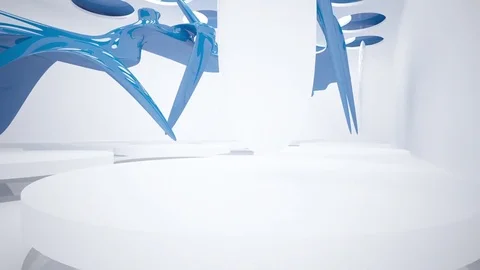Abstract architectural interior with blue smooth glass sculpture.  動画素材 83637103