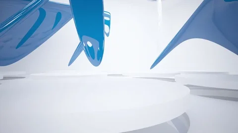 Abstract architectural interior with blue smooth glass sculpture.  Vídeos de archivo 83637107