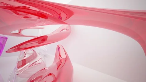 Abstract architectural interior with colored smooth glass sculpture. Видео 83194200