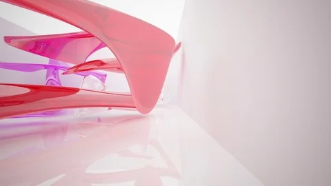 Abstract architectural interior with colored smooth glass sculpture. Video stock 83294468