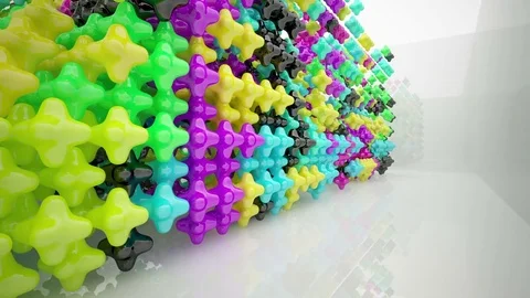 Abstract architectural interior with colored smooth glass sculpture.  Vídeo Stock 83346592
