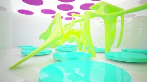 Abstract architectural interior with colored smooth glass sculpture. Stockbeeldmateriaal 83527886
