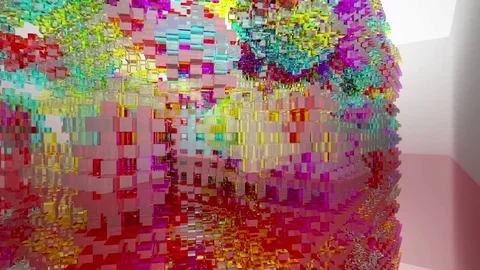 Abstract architectural interior with gradient geometric glass sculpture with bla Stock Footage 83081240
