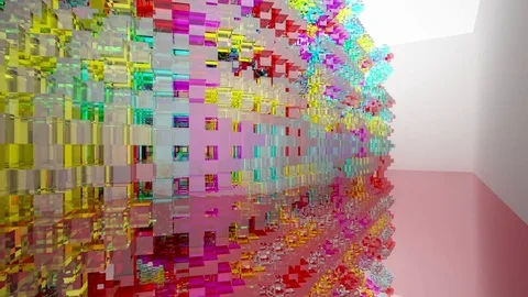 Abstract architectural interior with gradient geometric glass sculpture Видео 83158970