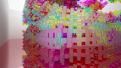 Abstract architectural interior with gradient geometric glass sculpture 動画素材 83159434