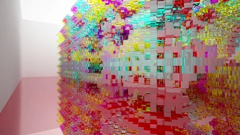 Abstract architectural interior with gradient geometric glass sculpture 動画素材 83159437