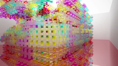Abstract architectural interior with gradient geometric glass sculpture Stock Footage 83159453