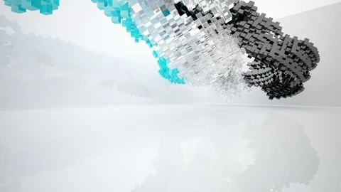 Abstract architectural interior with white sculpture and geometric gradient glas 動画素材 83124726