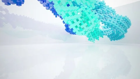 Abstract architectural interior with white sculpture and geometric gradient glas 動画素材 83150967