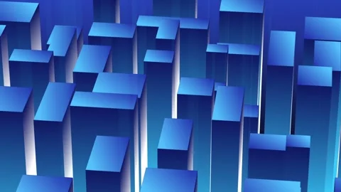 Abstract architectural structure featuring tall blue vertical blocks and glowing Vídeos de archivo 343149843