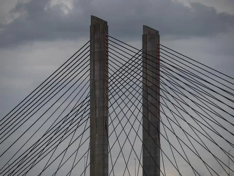 Abstract Architectural View of Bridge Pylon and Cables Stock Photos