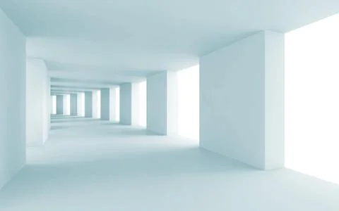 Abstract architecture 3d background, empty blue corridor Ilustración de archivo