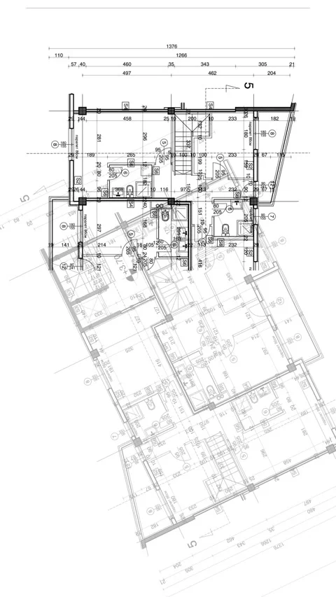 Abstract architecture background: blueprint house plan with sketch of city .. Stock Footage 345636959