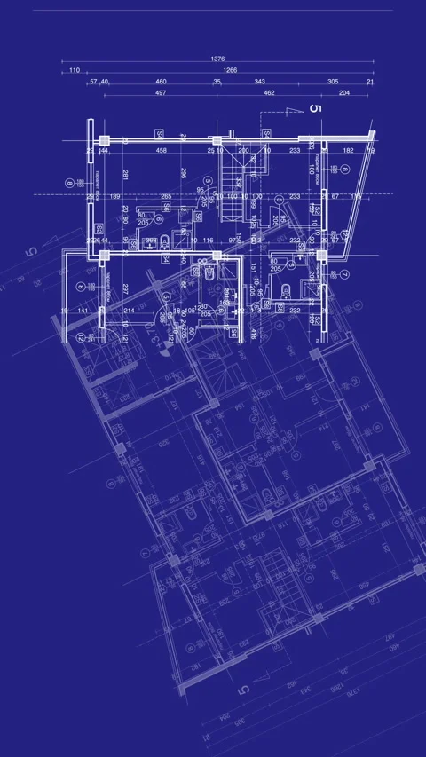 Abstract architecture background: blueprint house plan with sketch of city .. Stock Footage 345637918
