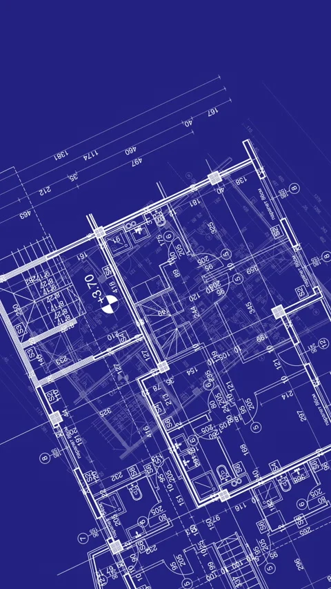 Abstract architecture background: blueprint house plan with sketch of city .. Stock Footage 345637949