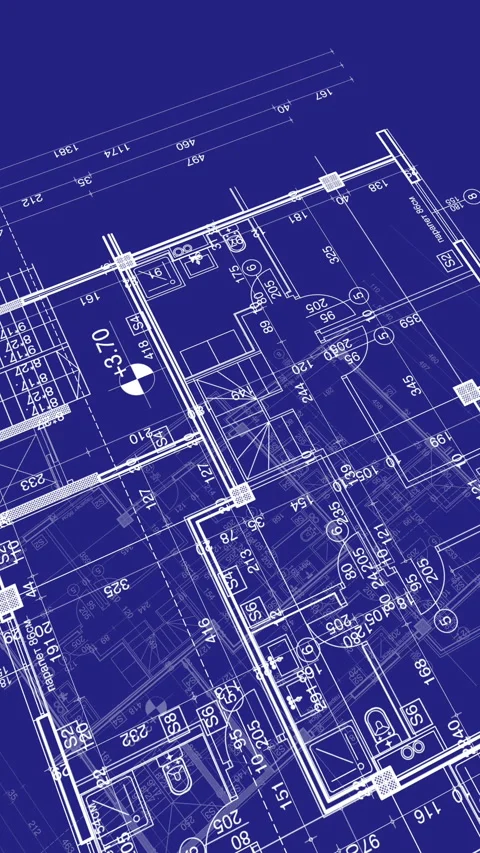 Abstract architecture background: blueprint house plan with sketch of city .. Stock Footage 345638068