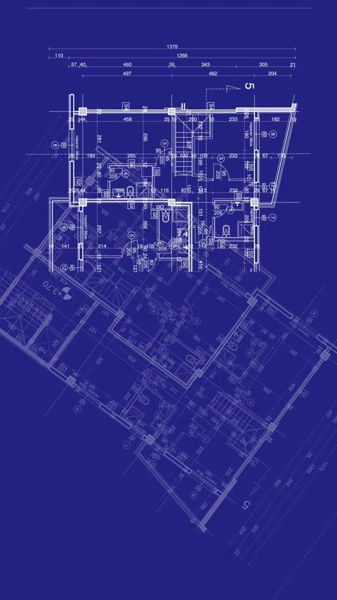 Abstract architecture background: blueprint house plan with sketch of city .. Stock Footage 345638121