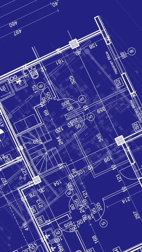 Abstract architecture background: blueprint house plan with sketch of city .. Stock Footage 345638158