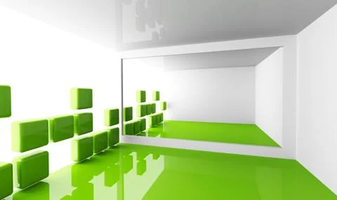 Abstract architecture background with empty white and green modern room inter Stock Illustration