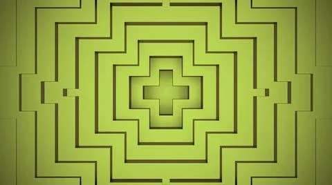 Abstract architecture background with green and yellow 3D cross shapes narrowing Ilustración de archivo