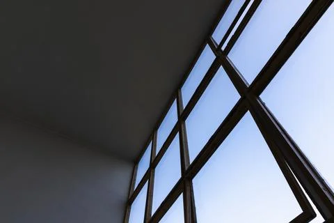 Abstract architecture background, panoramic window with dark frame Stock Photos