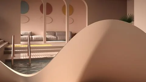 Abstract architecture background, wavy fluid shape, creative wall, minimalist Stock Illustration