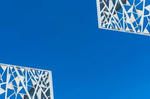 Abstract architecture background of white frames against blue sky background Stock Photos