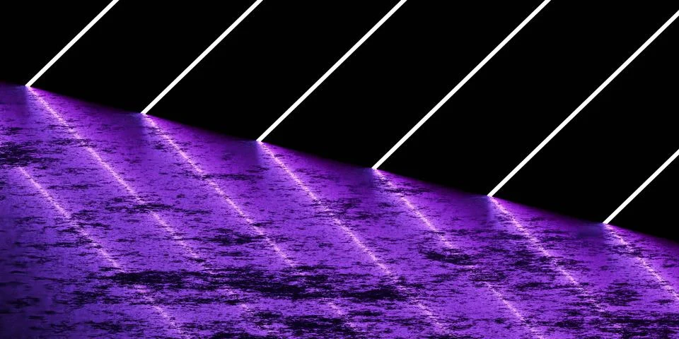 Abstract architecture concrete 3d render illustration neon violet stripes Stock Illustration