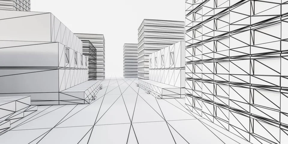 Abstract architecture draft wire mesh 3d render illustration Ilustración de archivo