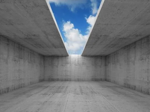 Abstract architecture, empty concrete room with opening Stock Illustration
