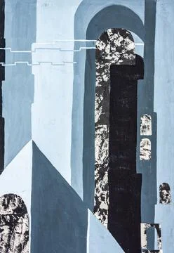 Abstract architecture hand drawn illustration. Travel art with old city and c Stock Illustration