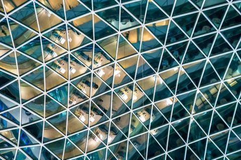 Abstract architecture night irregular ceiling window pattern with many light  Stockfoto's