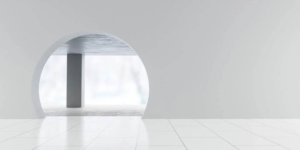 Abstract architecture white interior empty room with futuristic door frame and Stock Illustration