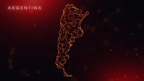 Abstract Argentina Map Digital Network Background With Red And Orange Plexu.. 库存插图
