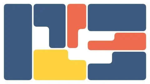 Abstract arrangement of rounded rectangle shapes in blue orange and yellow Stock Illustration