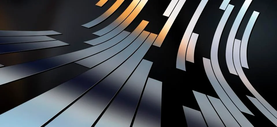 Abstract arrangement of various rectangle shapes moving across a black Stock Illustration