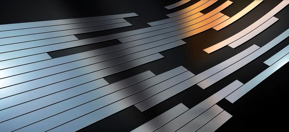 Abstract arrangement of various rectangle shapes moving across a black Stock Illustration