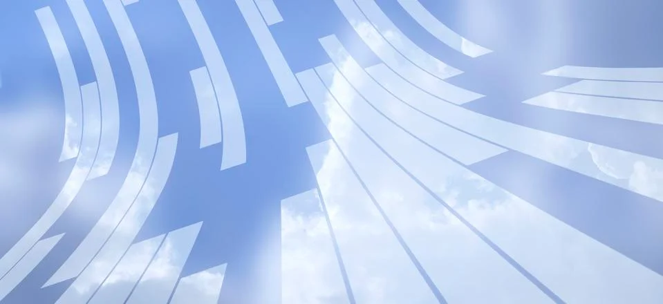 Abstract arrangement of various rectangular shapes moving over clouded sky Stock Illustration