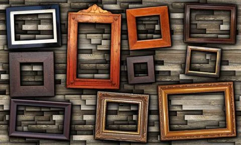 Abstract arrangement of wooden  frames Stock Illustration