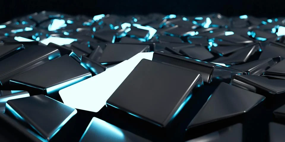 Abstract array of shiny geometric objects of different height modern futuristic Stock Illustration