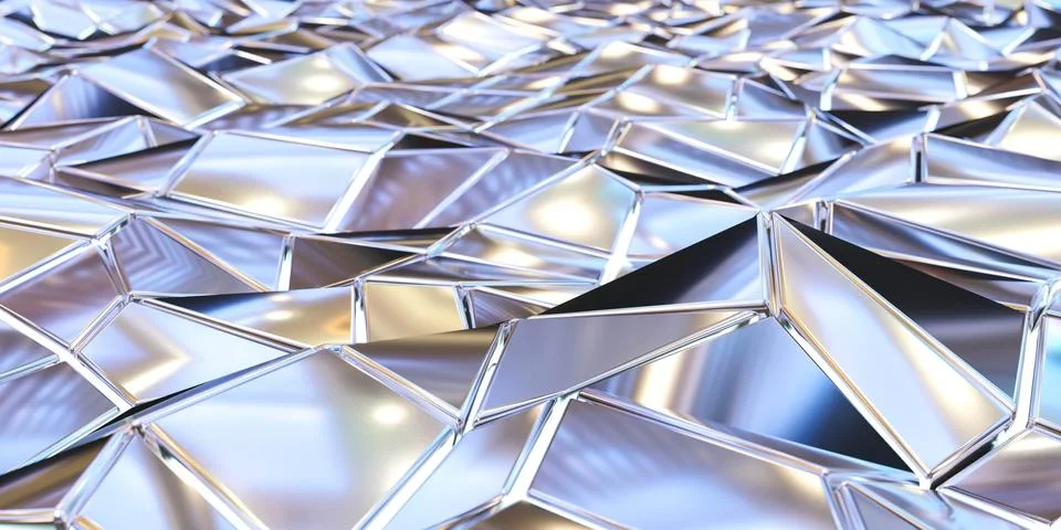 Abstract array of shiny metal geometric objects of different height modern Stock Illustration