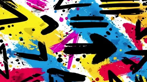 Abstract Arrow Graffiti Background With Black Arrows on Blue and Yellow Stock-Footage 315513552