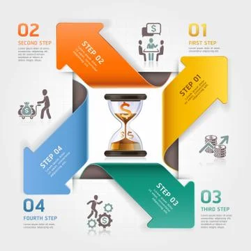 Abstract arrow sand clock concept. work time management planning infographics Stock Illustration