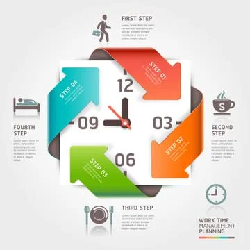 Abstract arrow work time management planning infographics template. Vector il Stock Illustration